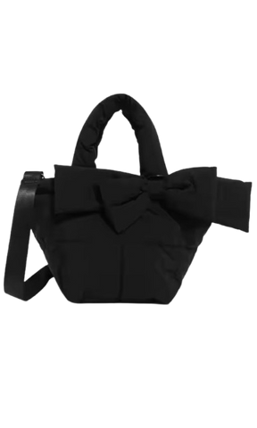 FRENCH BOW  BLACK QUILTED TOTE BAG
