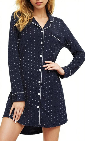NAVY DOT BAMBOO PJ SHIRT - SIZE M-L