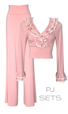 Jools Couture Boudoir Powder Pink Ruffles PJ Set